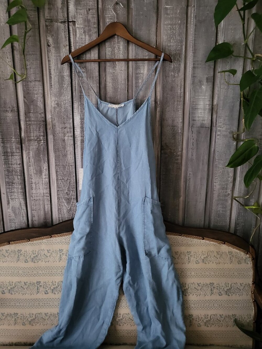 Wild Skye Denim Blue Lyocell Jumpsuit NWT Wide Leg Pocket Romper M
